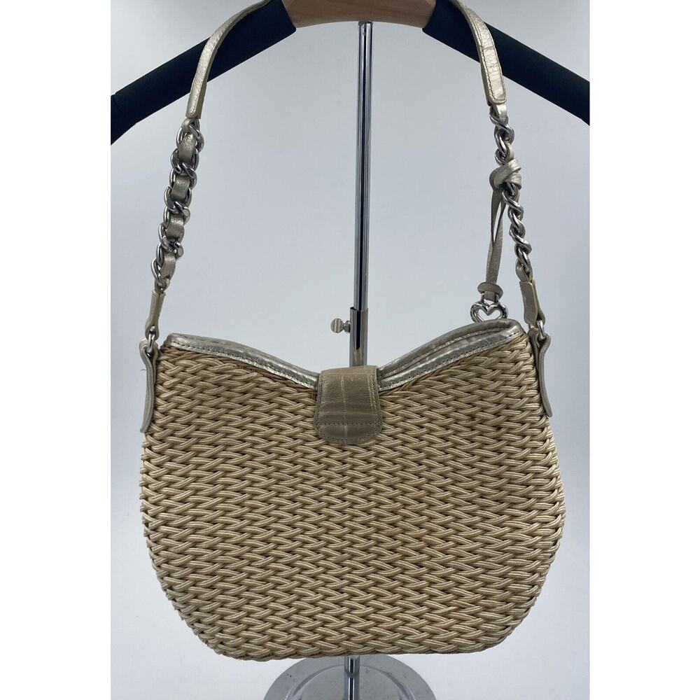 Brighton Jani Straw and Patent Leather Shoulder Bag with Medallion Clasp - Picture 5 of 11